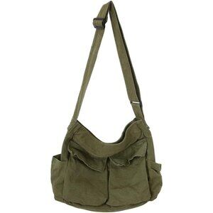 Canvas Messenger Bag Women Men Large Hobo Crossbody Tote with Multiple Pockets